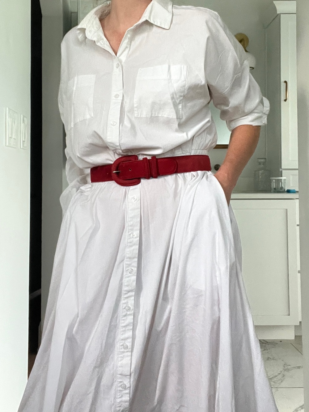 White Maxi Shirt Dress - Long sleeve Button-Down plus size - Picture 11 of 14